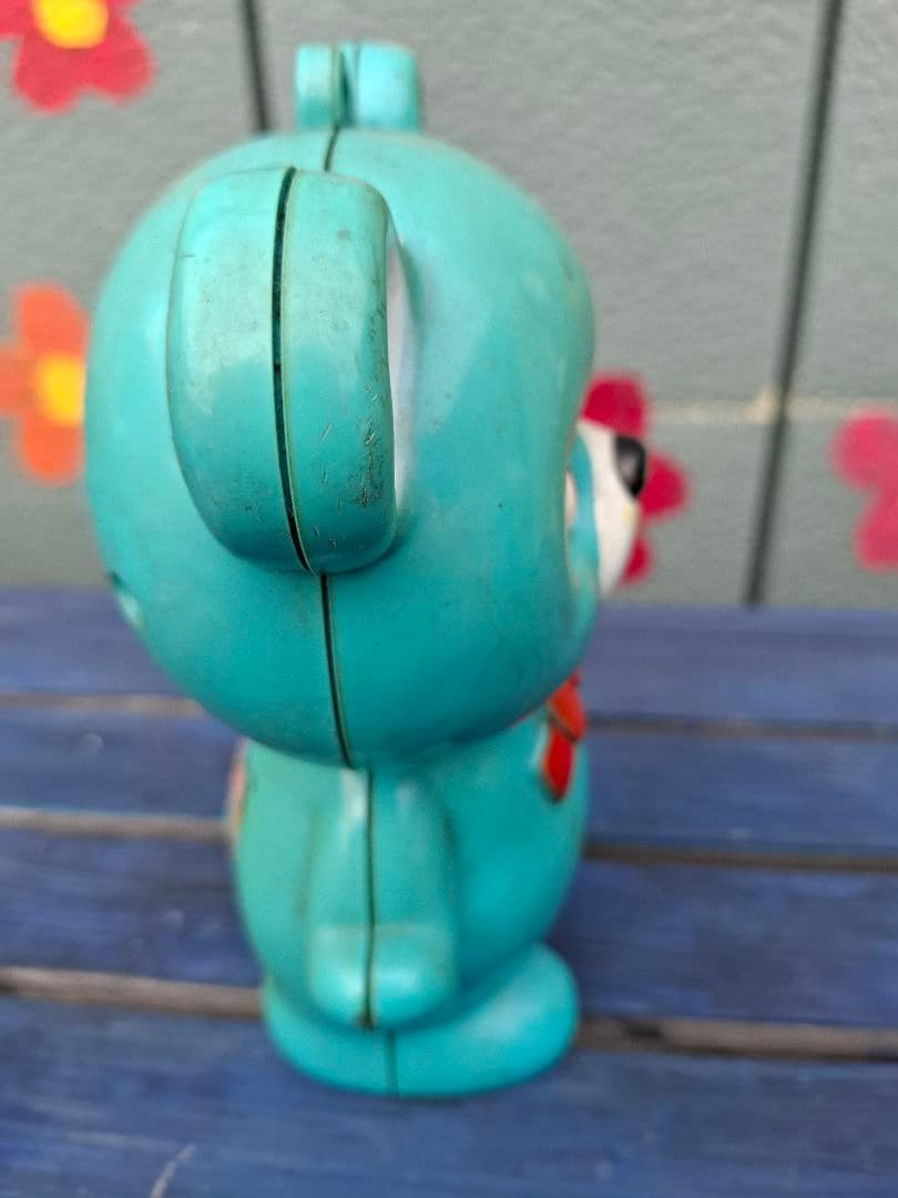 昭和レトロ　オルゴール クマ　ブルー Sankyo　 サンキョー　当時物　キョロ