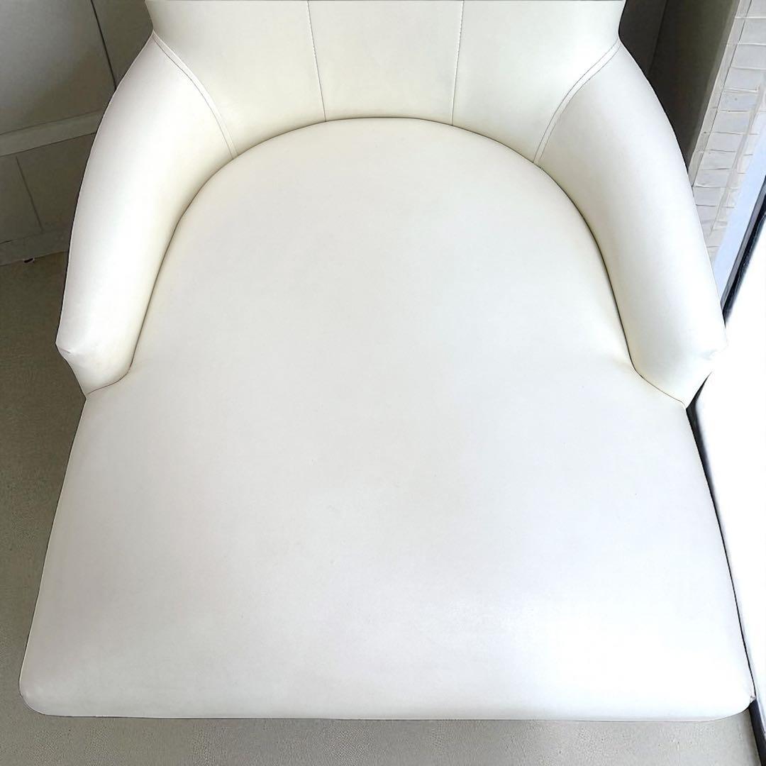 王様 ラウンジチェア 希少 ハイバックチェア アンティーク レザー 椅子 白 ②