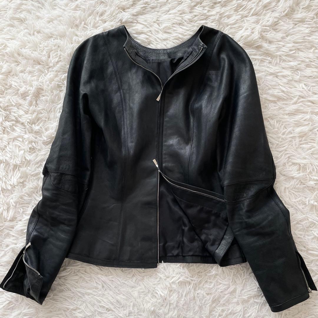 LOEWE ゴートレザー シルク ライダースジャケット ブラック ダブルジップ