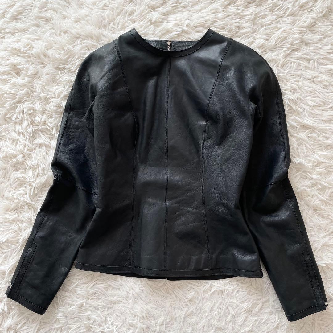 LOEWE ゴートレザー シルク ライダースジャケット ブラック ダブルジップ