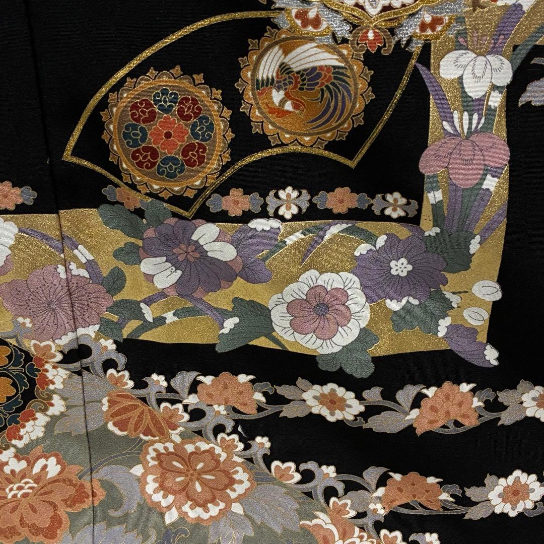 D97 黒留袖 華文 鳳凰 金駒刺繍 桐紋 正絹 着物 袷 美品