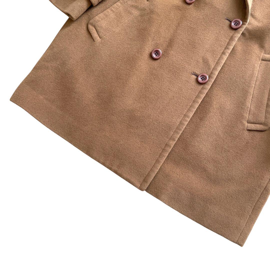 好配色 美品90s Burberry カシミヤ混 ハーフコート ダブル キャメル