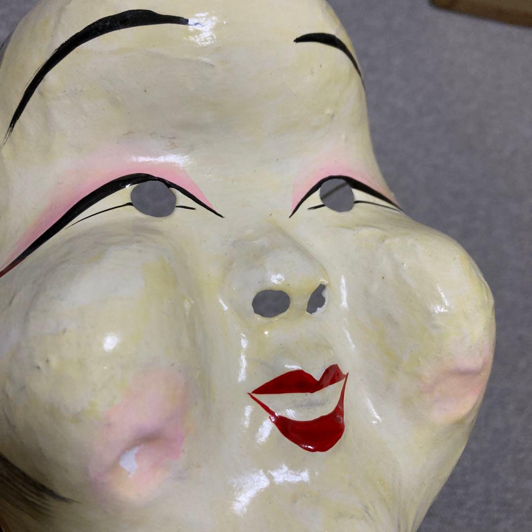 明治期 張り子 お多福面 おかめ面 ヴィンテージ 民俗仮面 古道具 骨董品 2