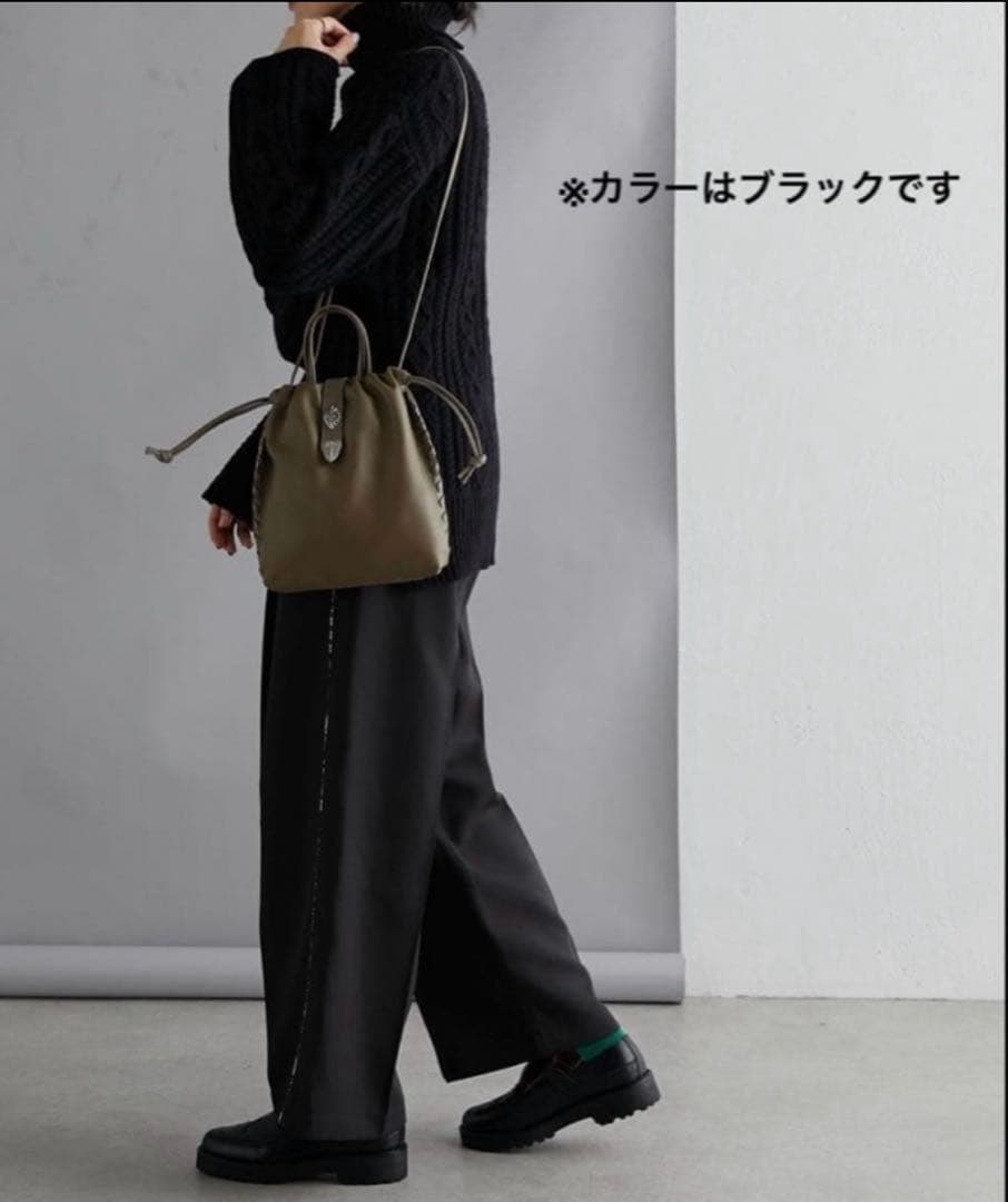 ear PAPILLONNER バックル巾着ショルダーバッグ レザー 黒 S