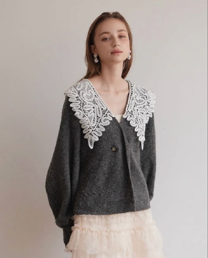 トップス Acka lace collar knit cardigan