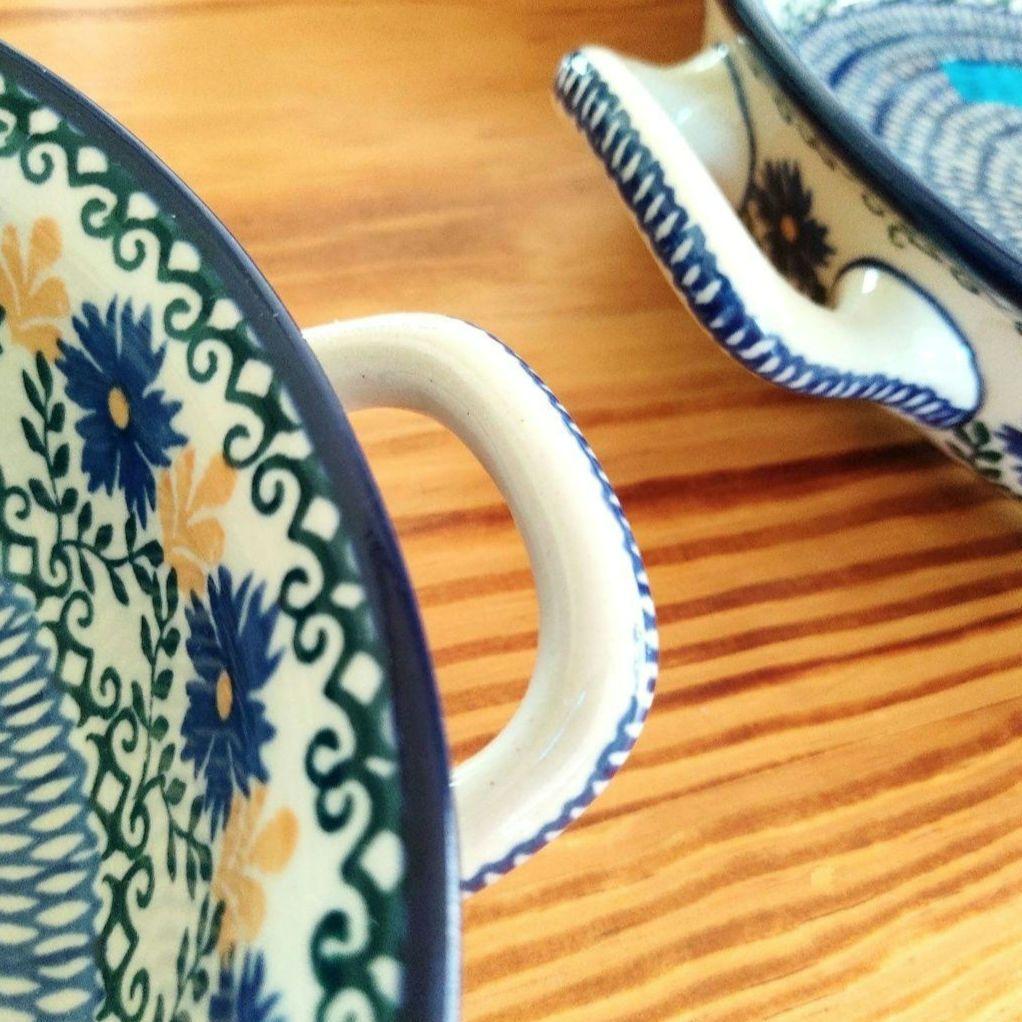 取っ手付きボウル　368　青と黄のお花模様　ツェラミカ　ポーリッシュポタリー