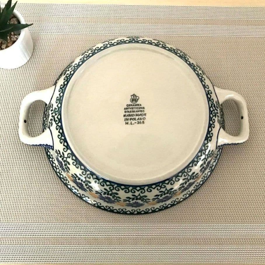 取っ手付きボウル　368　青と黄のお花模様　ツェラミカ　ポーリッシュポタリー