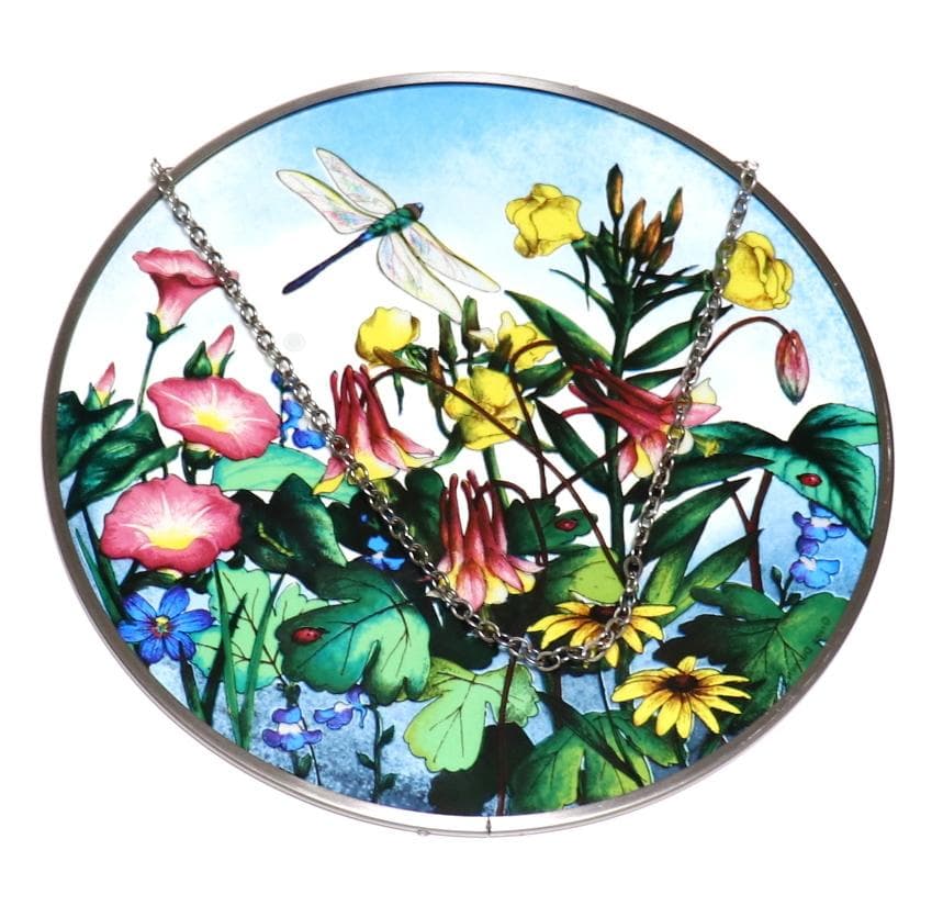 蜻蛉とテントウムシと野生の草花 大型 ヴィンテージ ステンドグラス トロント
