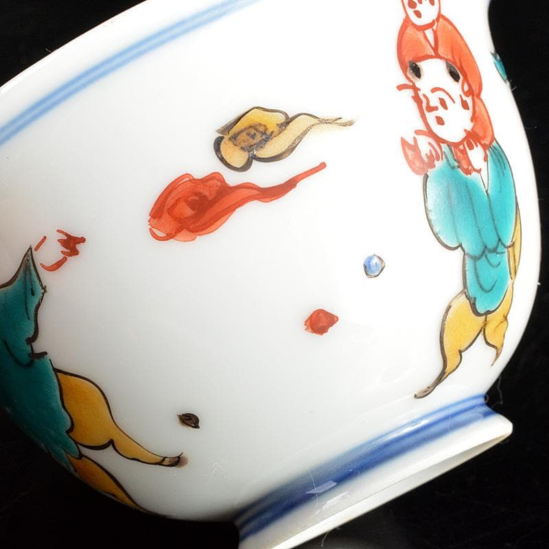 九谷焼　堀江青光造　色絵唐子文　波出茶碗　数茶碗　10客　共箱　V　6207C