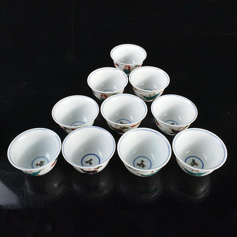 九谷焼　堀江青光造　色絵唐子文　波出茶碗　数茶碗　10客　共箱　V　6207C