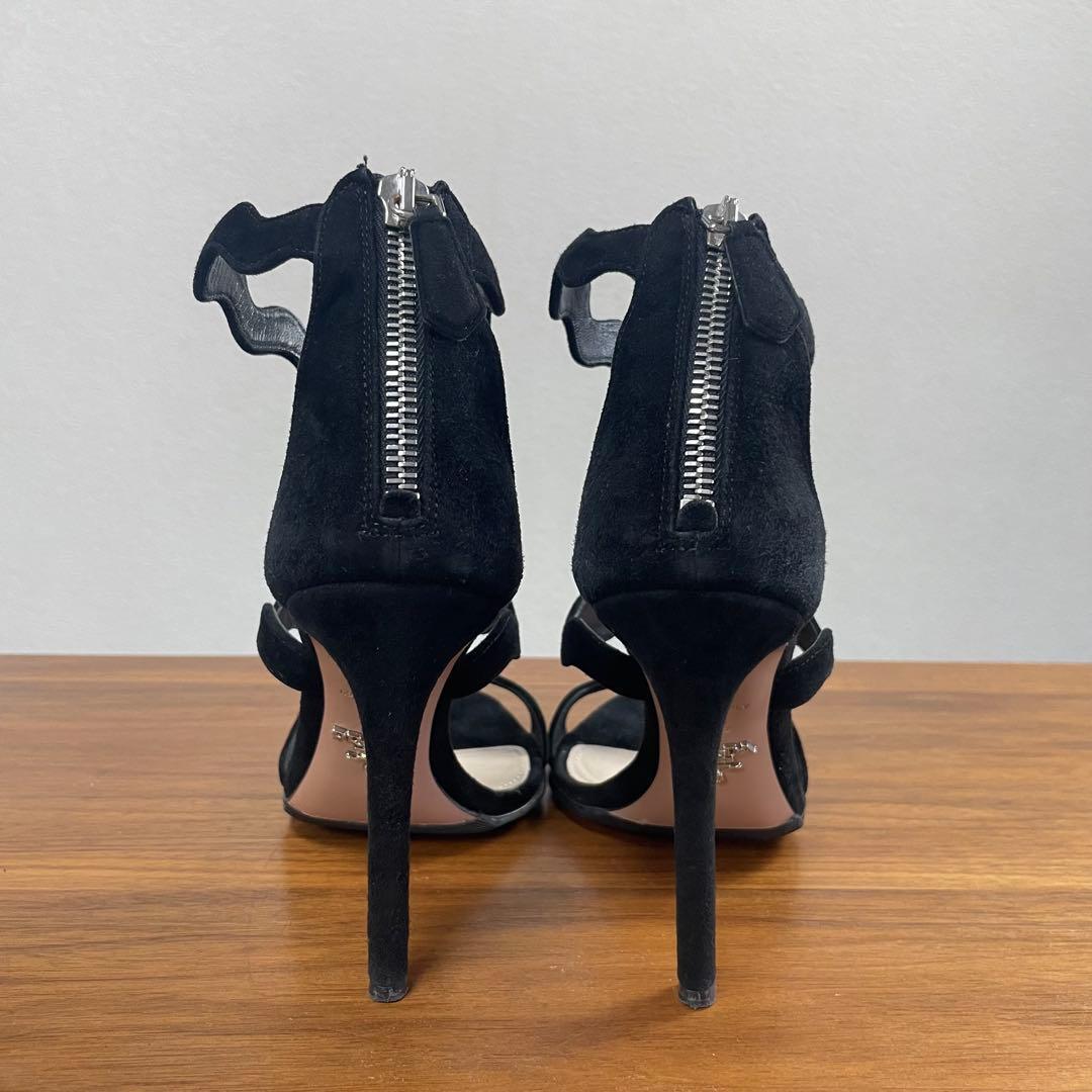 【極美品】PRADA★3連スカラップカット　サンダル　ハイヒール　スエード　黒