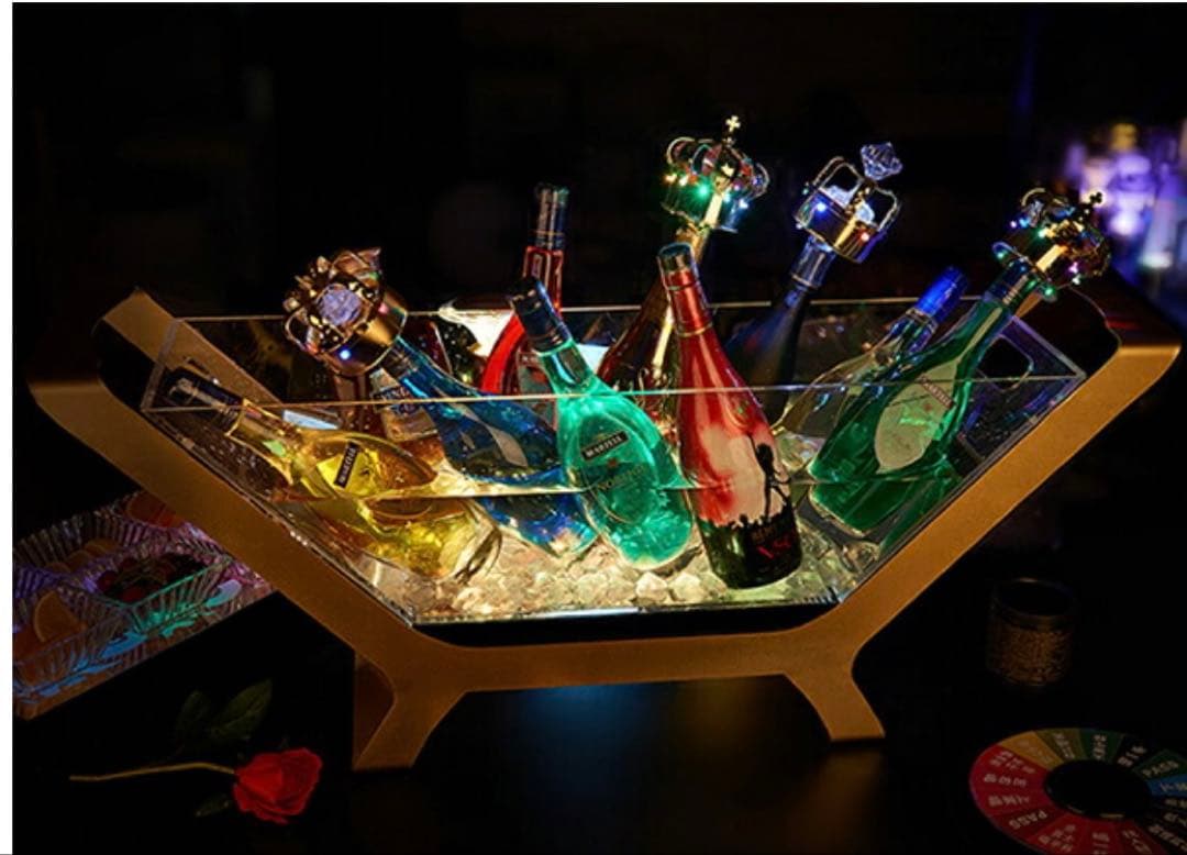 光る ワインクーラー 大型 舟形 台座付き マルチカラー 充電式 アクリル製