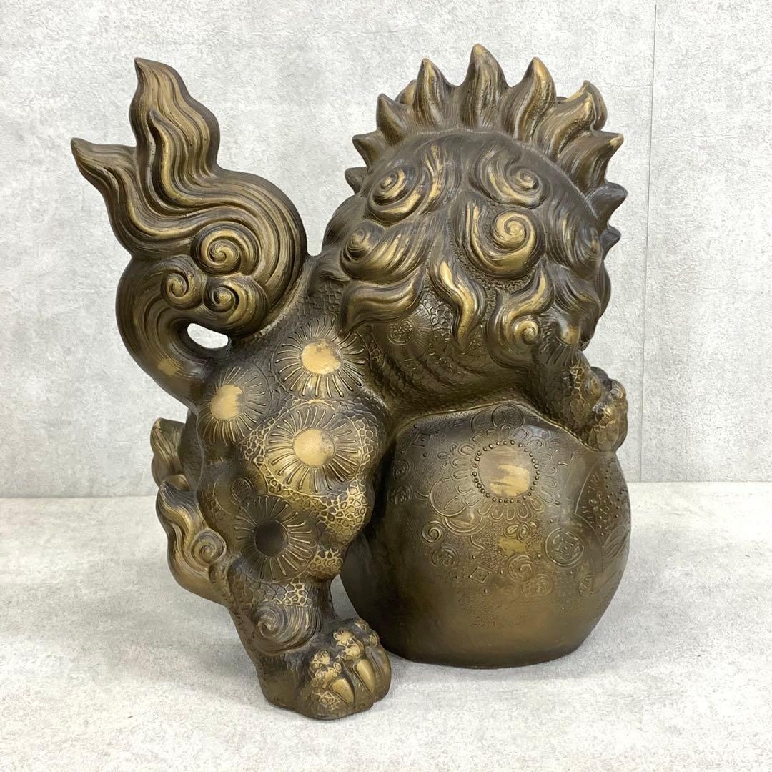 玉乗り 獅子 高さ38cm ゴールド 縁起物 招福 魔除け