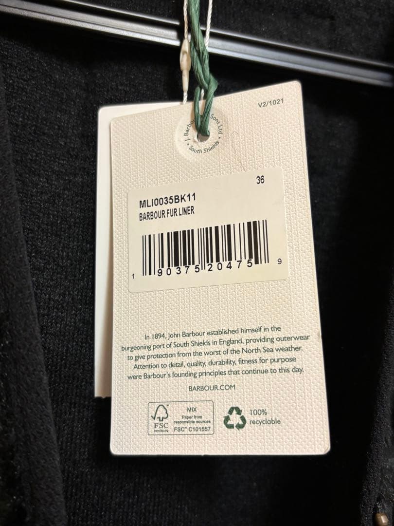 Barbour ファーベスト 36黒 S