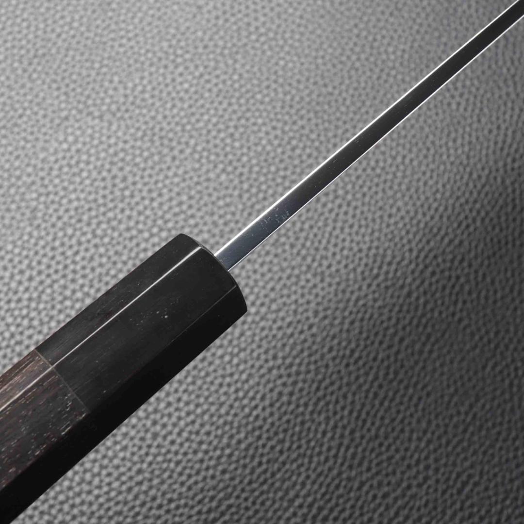 11040牛刀7寸家庭用 業務用刺身包丁鏡面仕上げ両刃 黒檀黒水牛白三本巻八角柄