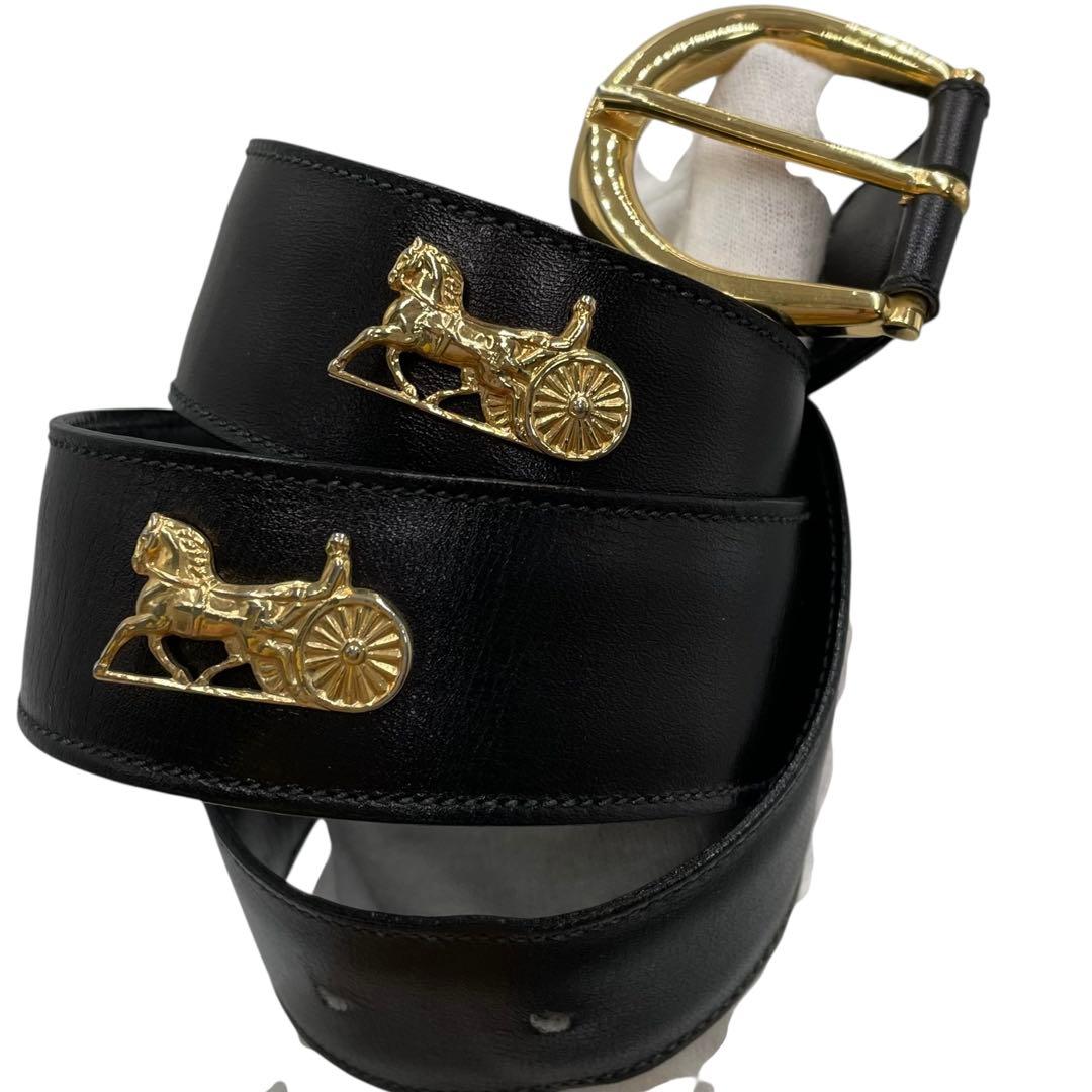 美品CELINE✨セリーヌ　ベルト　レザー　馬車ロゴ　黒 ゴールド　レディース
