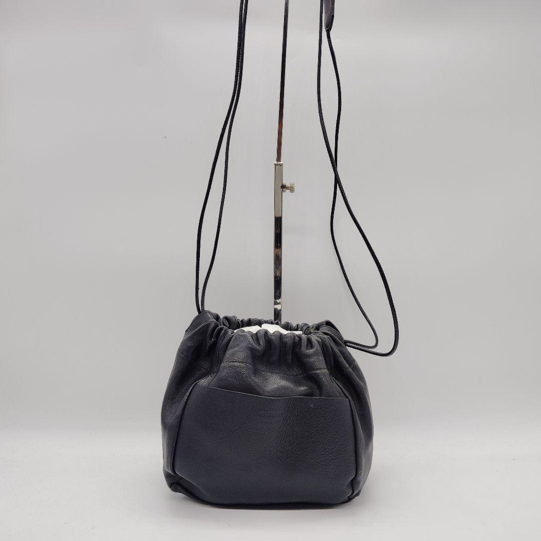 良品 ジルサンダー ドローストリング リバーシブル ショルダー 巾着 黒 レザー