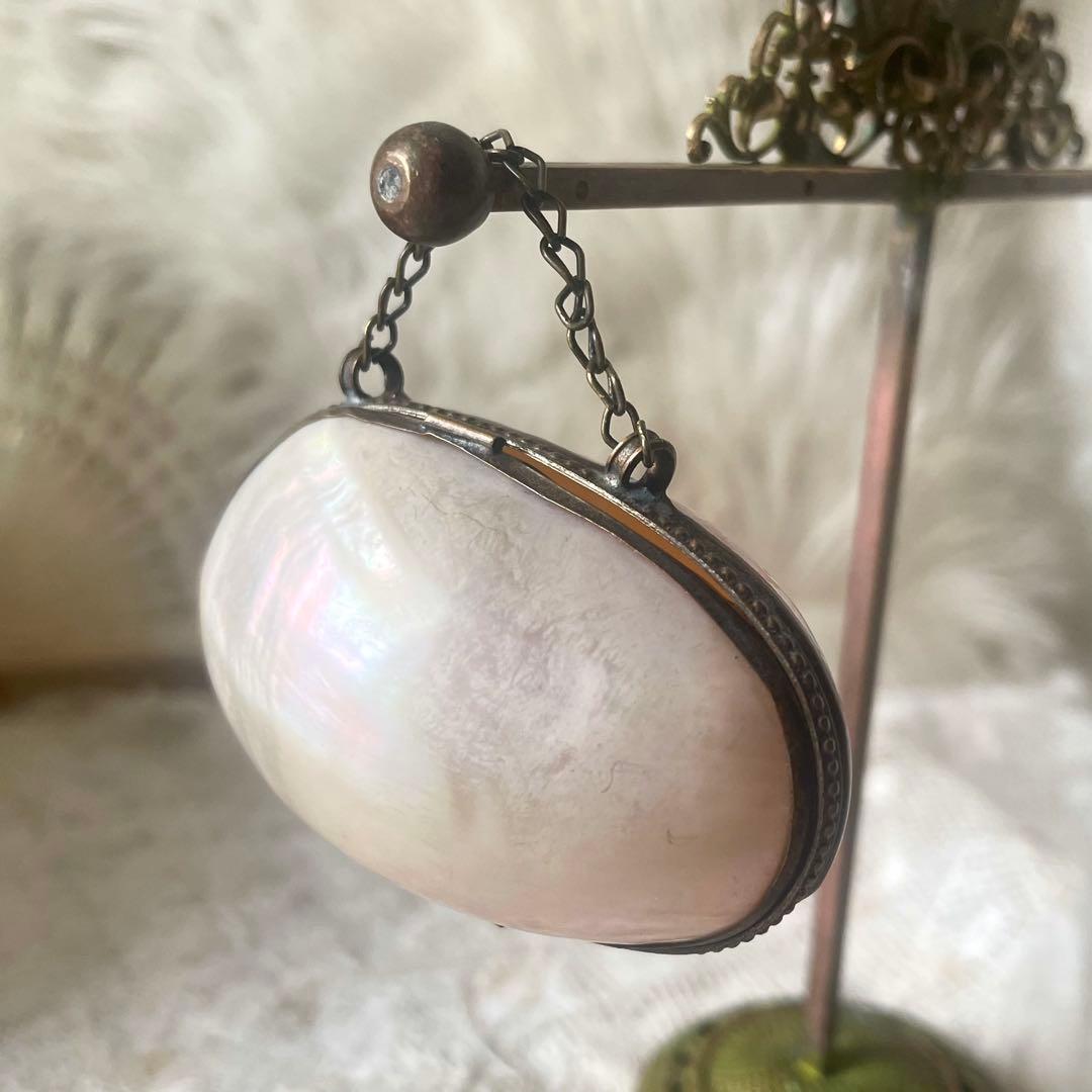 チェーン付きマザーオブパールロザリオケース大　フランスアンティーク　MOPドール