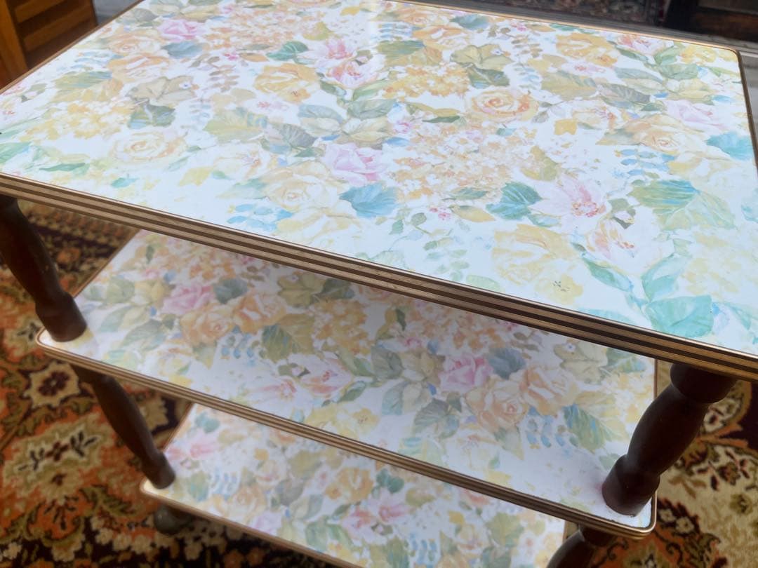 3段 キッチンワゴン レトロポップ 昭和レトロ 花柄 インテリア 当時物