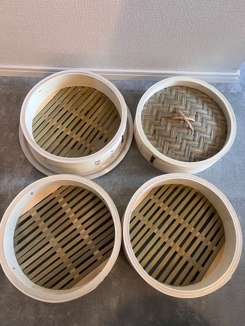 miki【照宝】未使用　白木　せいろ　24㎝　3段＋蓋　蒸し板セット