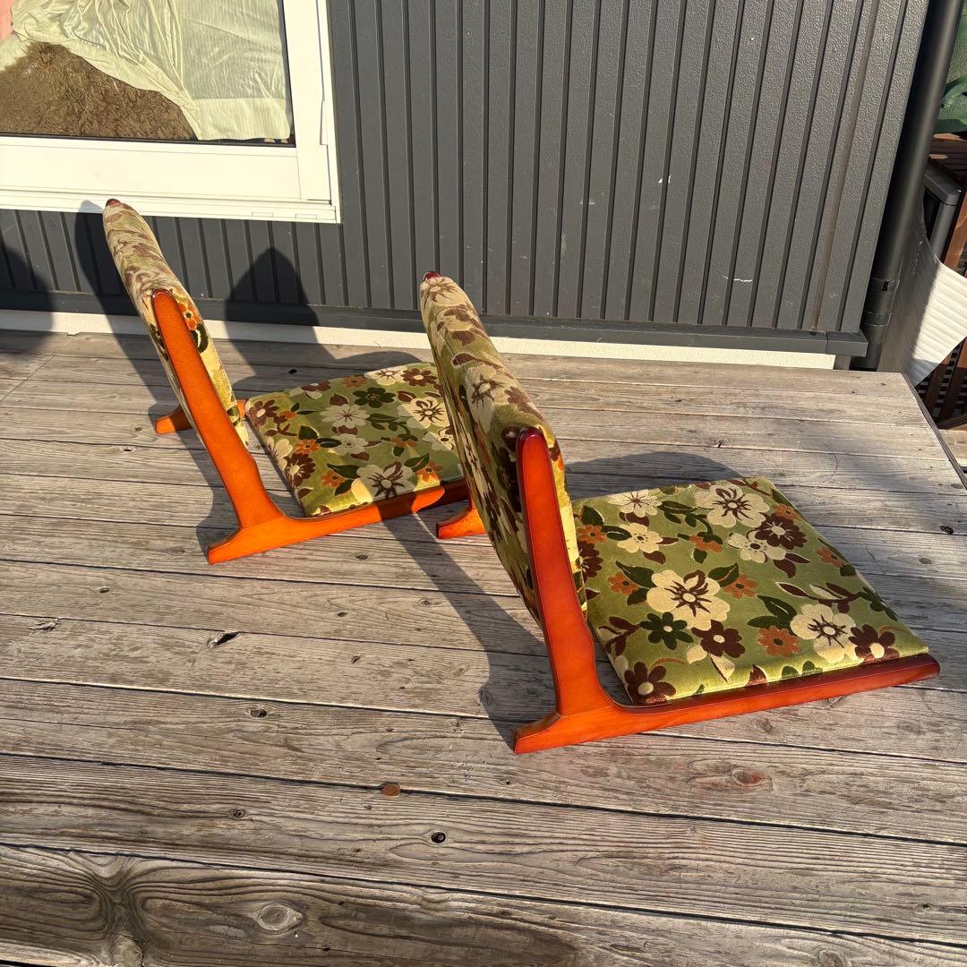 ①昭和レトロ ニチハン 花柄座椅子 2脚セット 花柄 和モダン 折りたたみ古家具