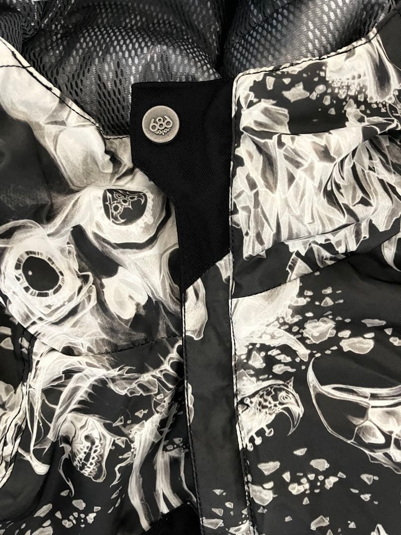 【人気】686スノボウェア上下セット [L]スカル髑髏総柄パンツ青