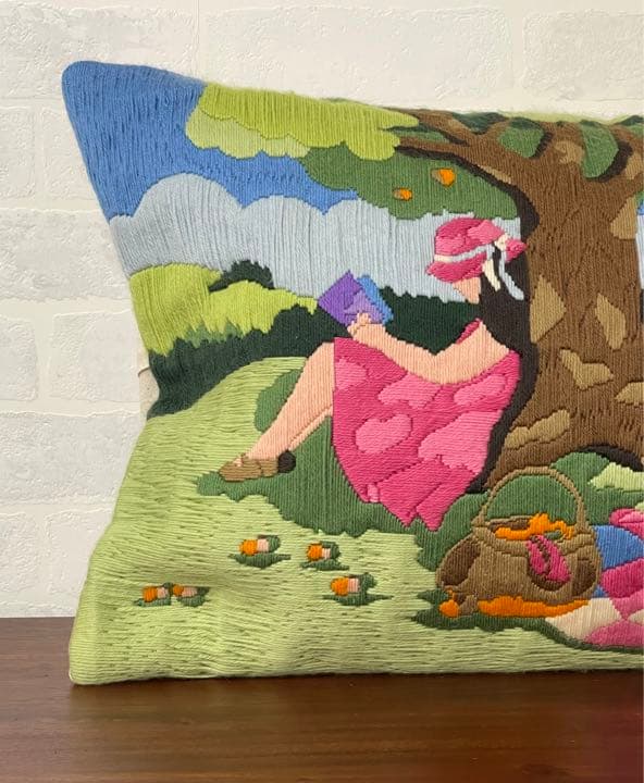 クッションカバー フランス刺繍ヴィンテージ 刺繍のリメイク 手刺繍カバー