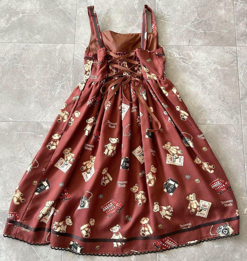 美品☆イノセントワールド 旅行中クマちゃん柄ワンピース サイドファスナー有り