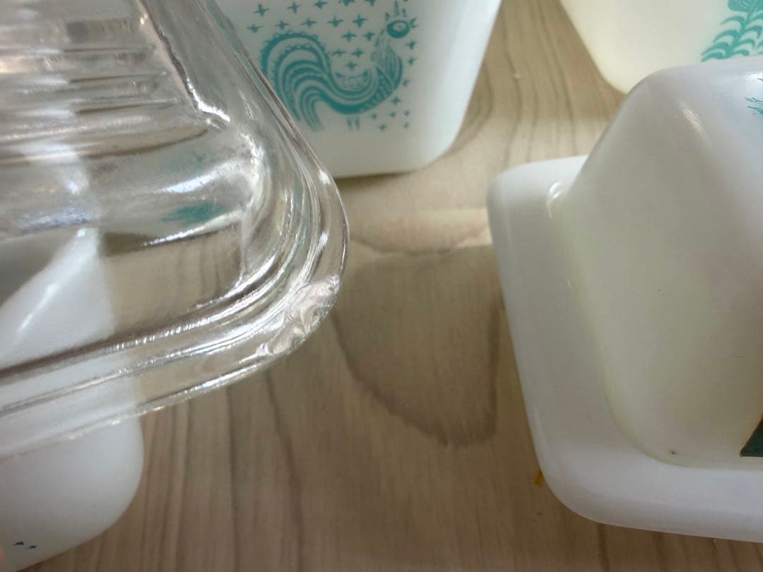 【未使用あり】オールドパイレックスアーミッシュ柄保存容器&未使用バターケース5点