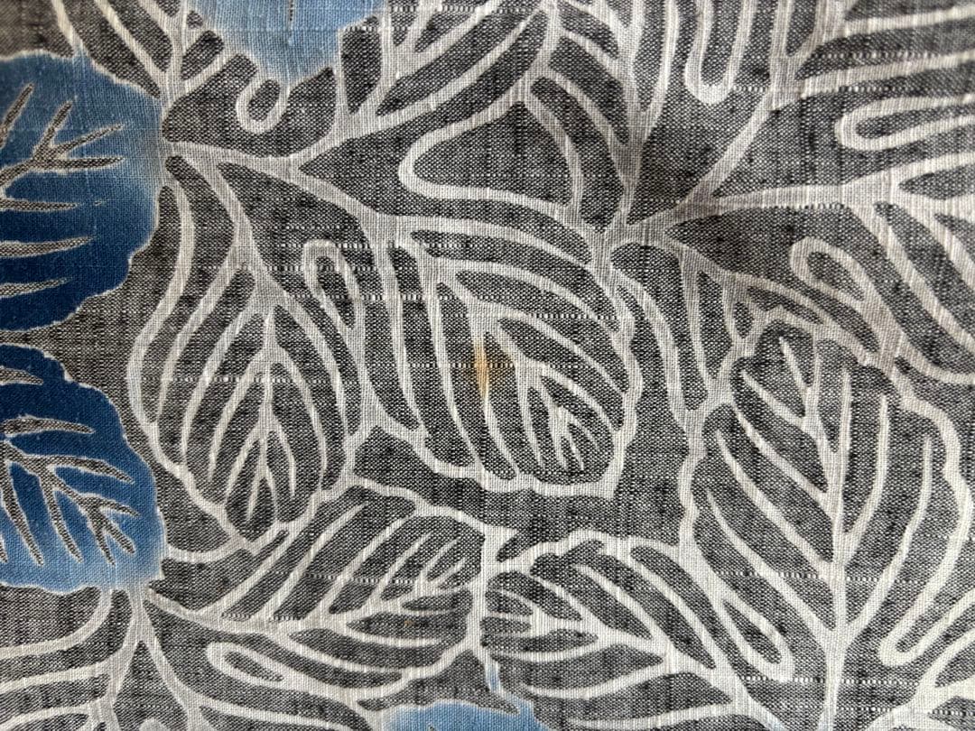 青い葉柄の浴衣　竺仙　綿紬　注染