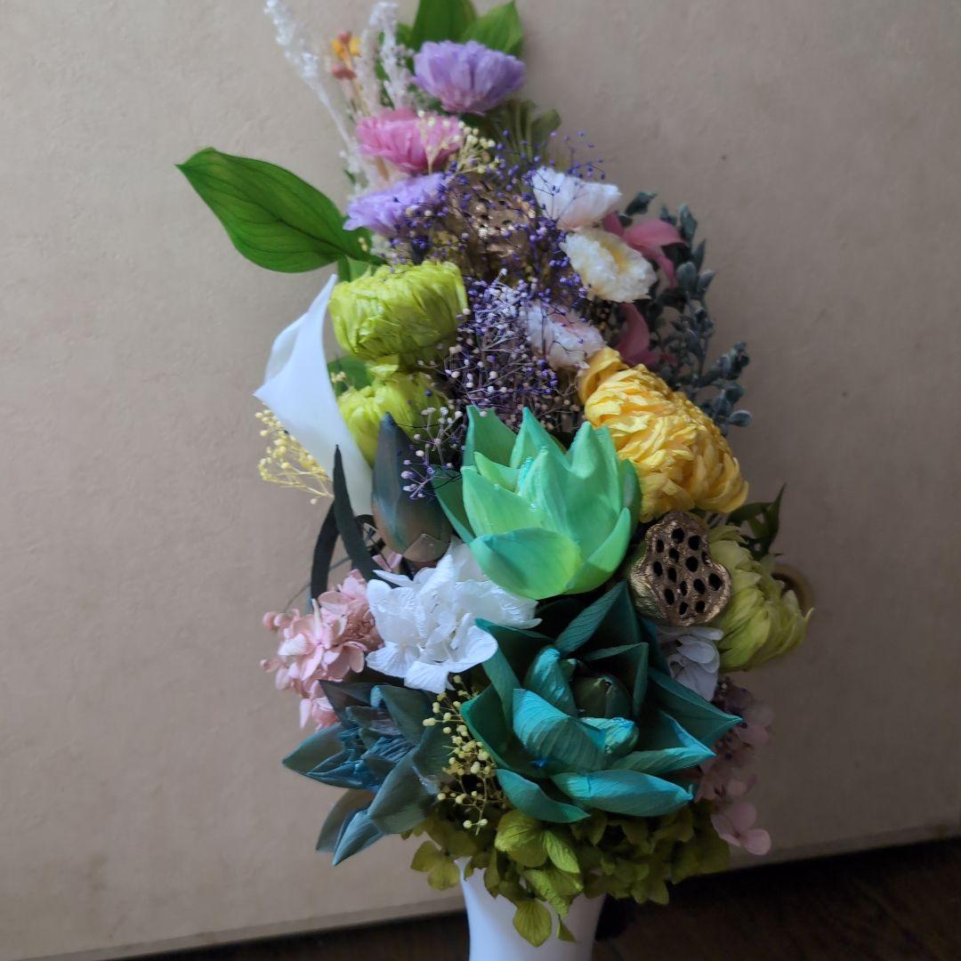 特選仏花　特大　花瓶付き　蓮の花　(清らかな心)　造花無し　プリザーブドフラワー