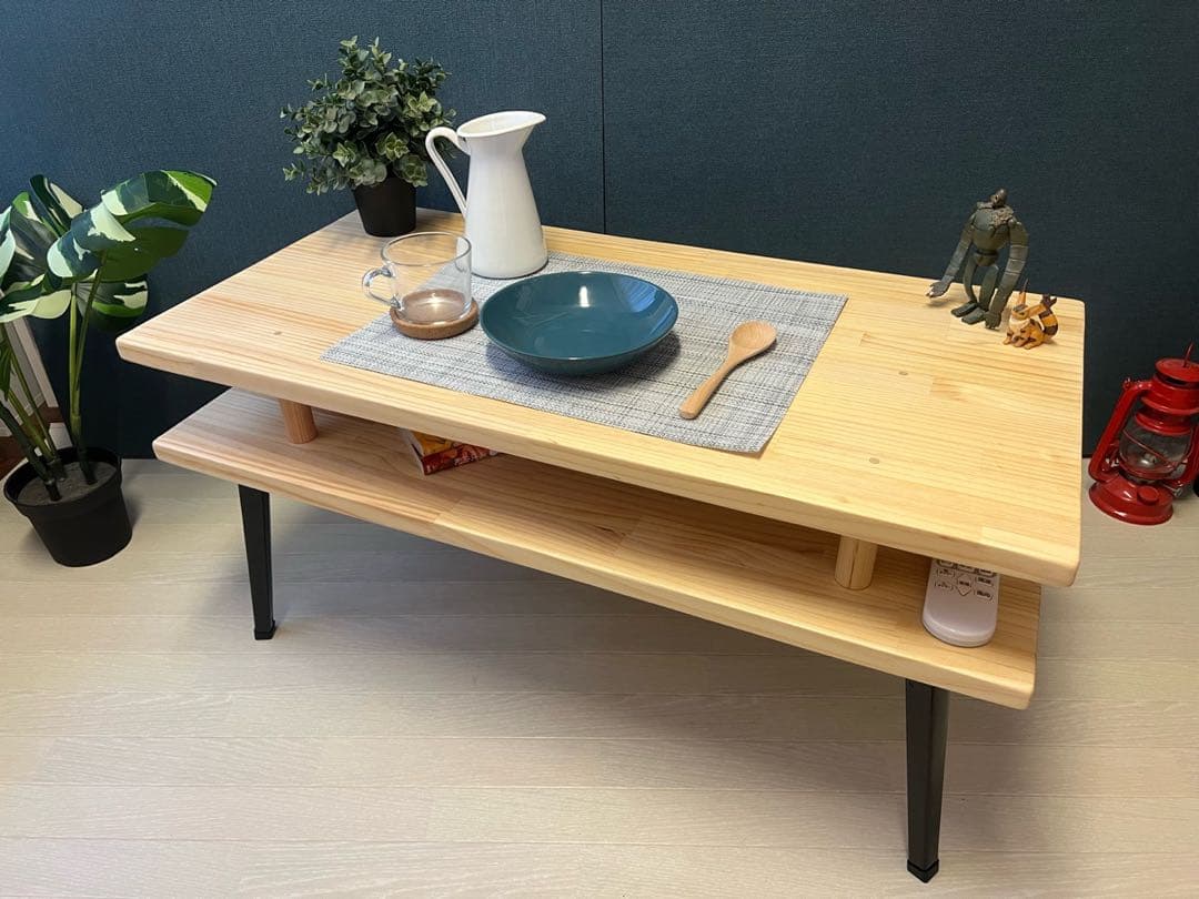 【在庫整理】 ローテーブル 長方形 収納付き 90cm パイン 折りたたみ脚