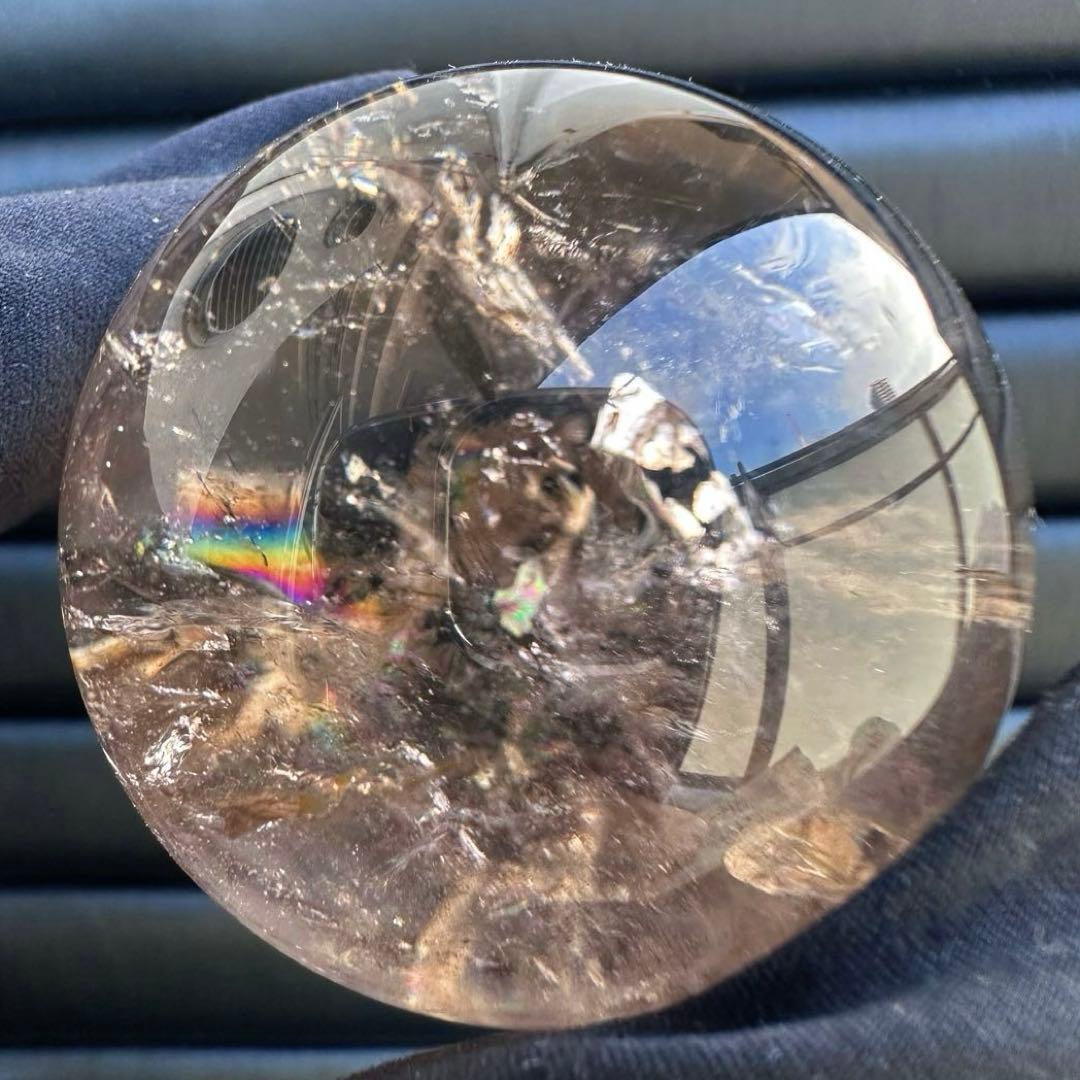 爆アレ❗️ 開運 魔除 ❗️レインボー☆スモーキークォーツ丸玉☆天然石A1529