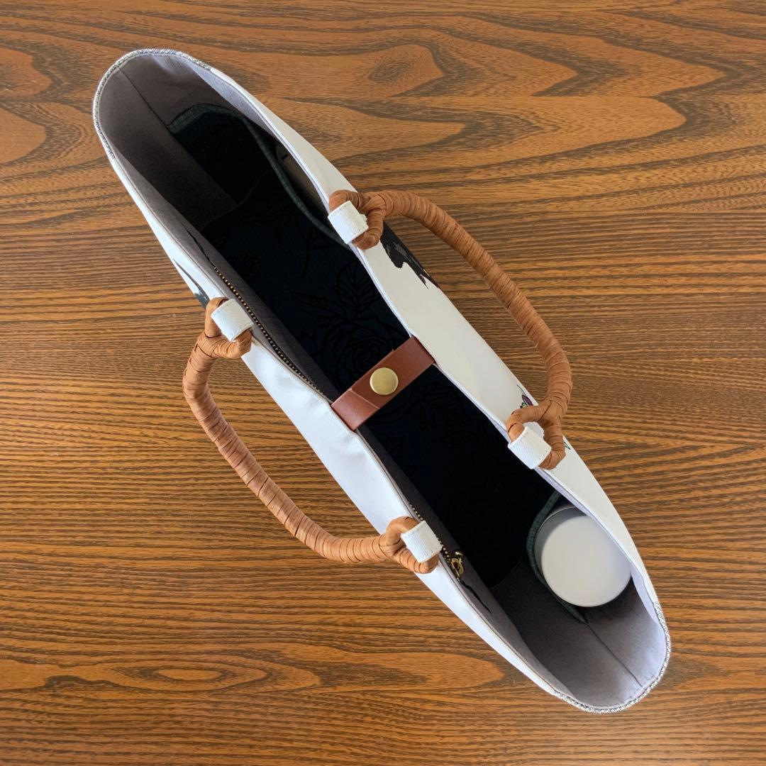 帯　猫と蝶々　リメイク　山葡萄ハンドルバッグ　通しマチタイプ