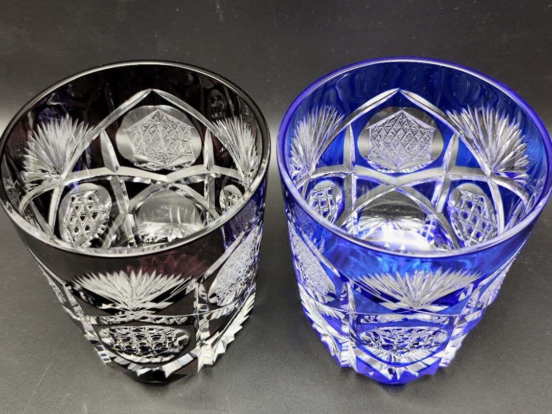 未使用☆江戸切子 瀧澤利夫 ペアロックグラス（切子、江戸切子、薩摩切子）