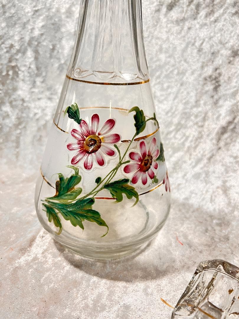 花柄ガラスデキャンタ 高さ約25cm