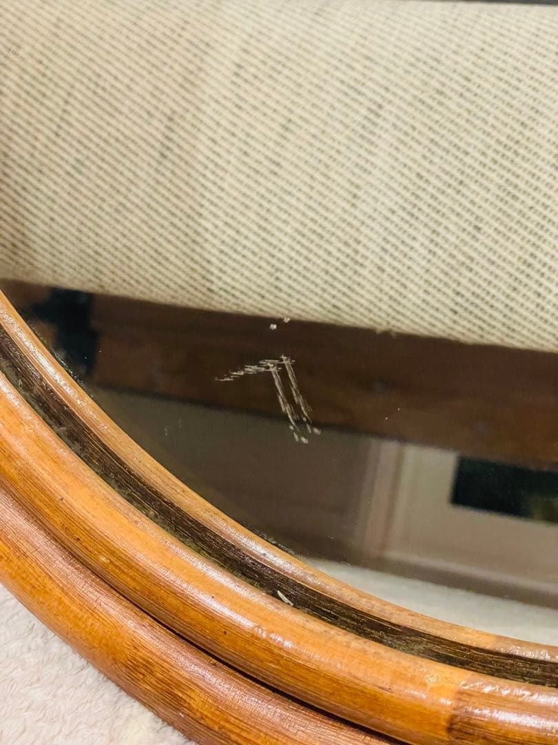 アンティーク ラタン 天然木 壁掛け鏡 ウォールミラー