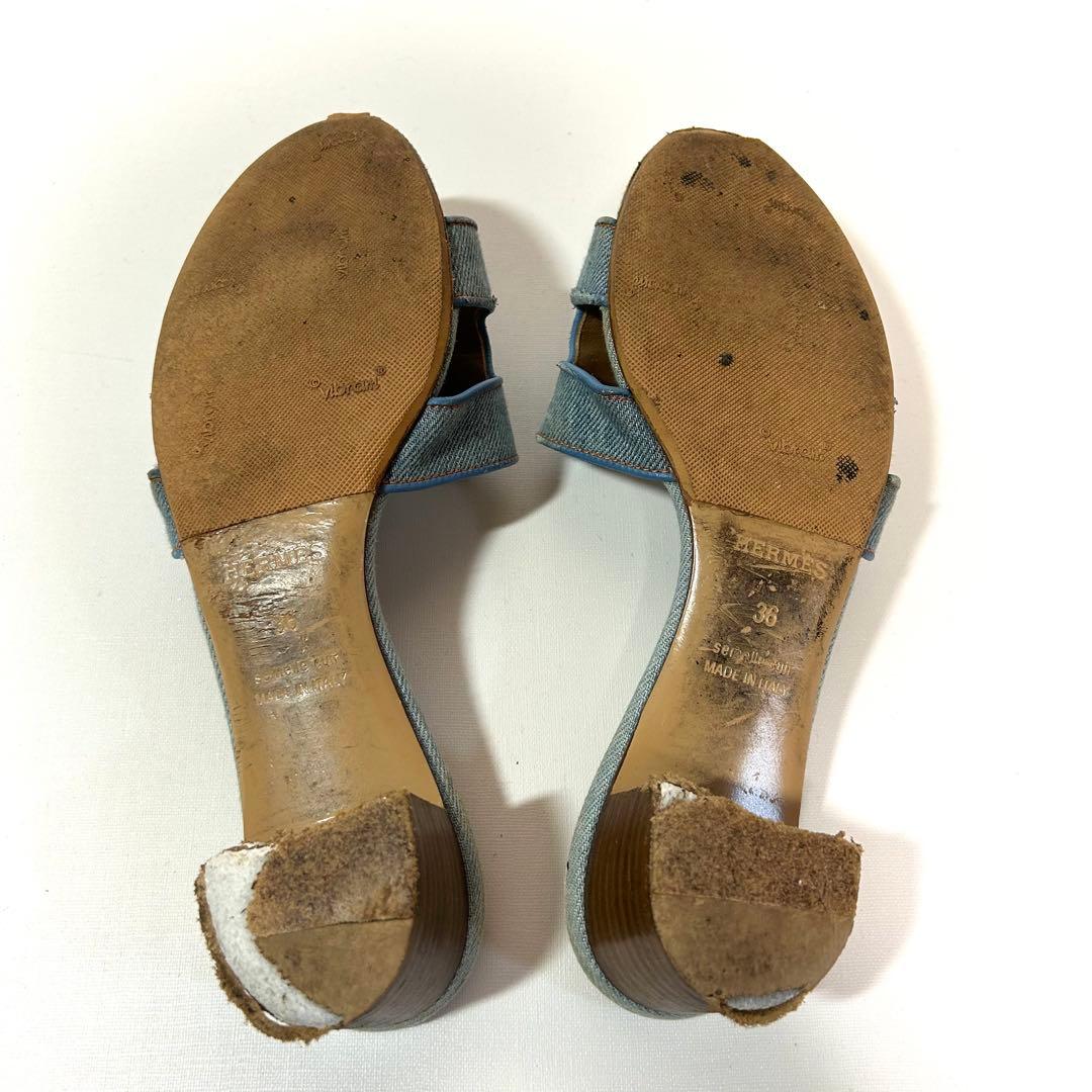 箱袋付き✨エルメス オアジス サンダル 23cm相当 デニム 青　36