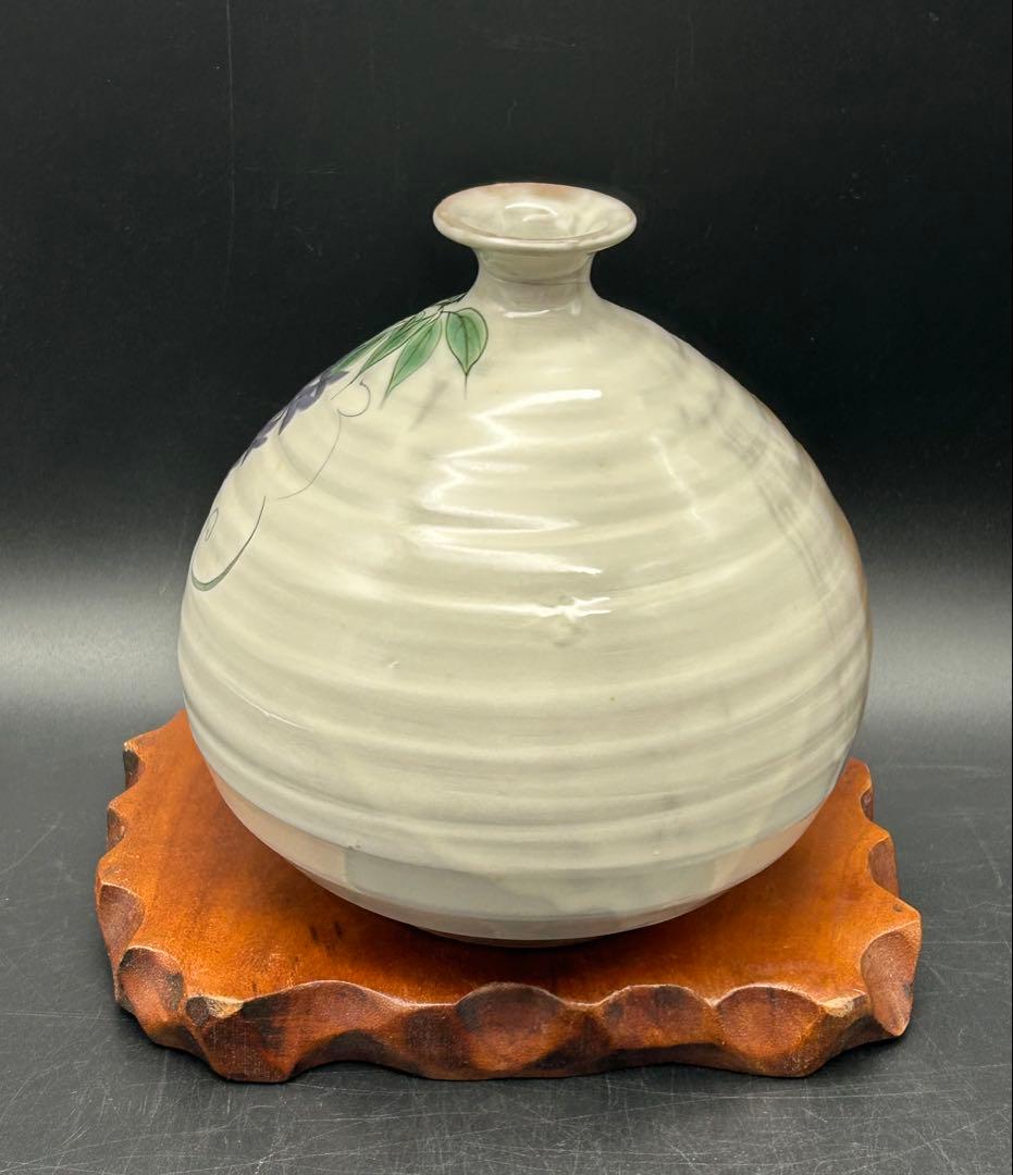 陶器　京焼　陶あん　とうあん　陶葊　色絵　藤文　花瓶　花器　未使用品