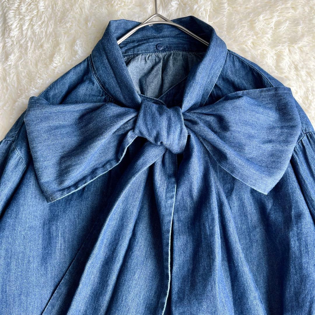 美品　Mila owen 2WAY デニムボウタイブラウス　ボリューム袖