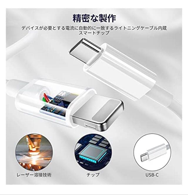 Qntry iphone 充電器 20W【 2個セット ケーブル2m】