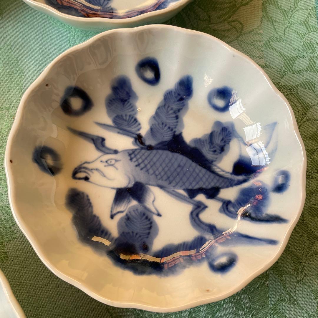 古伊万里　染付　魚　膾皿　5客