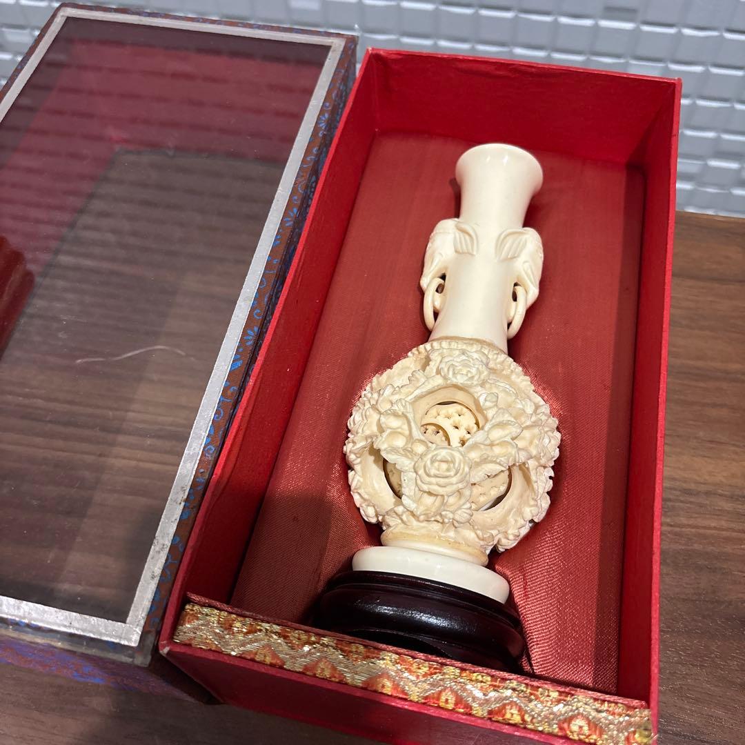 中国美術 象牙調 多層球 花瓶 彫刻 工芸品 置物