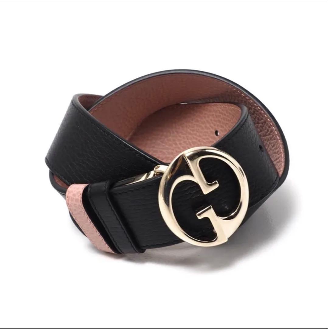GUCCI GGロゴバックル リバーシブルベルト ピンク ブラック