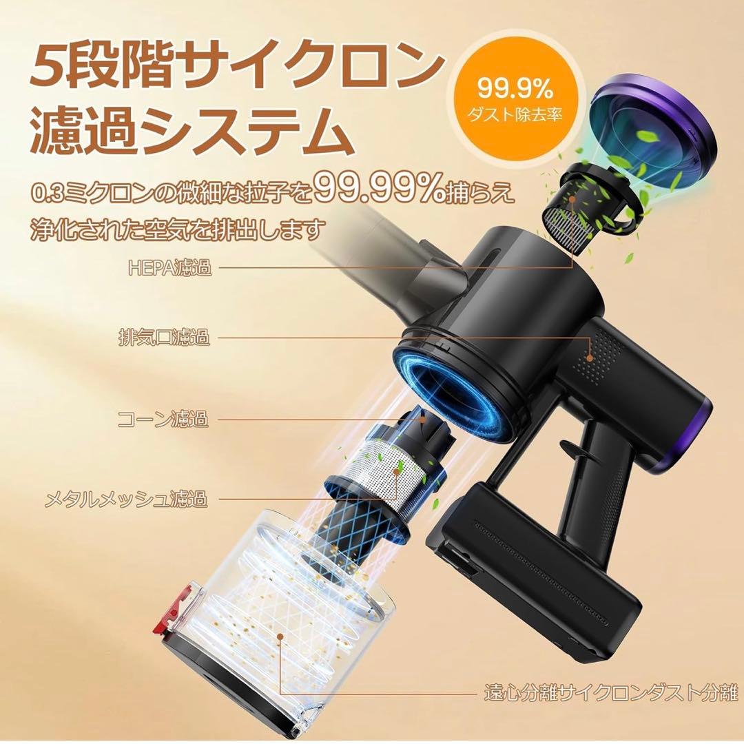 コードレス掃除機　折りたたみ式　70KPa超強力吸引　自立　軽量　サイクロン式