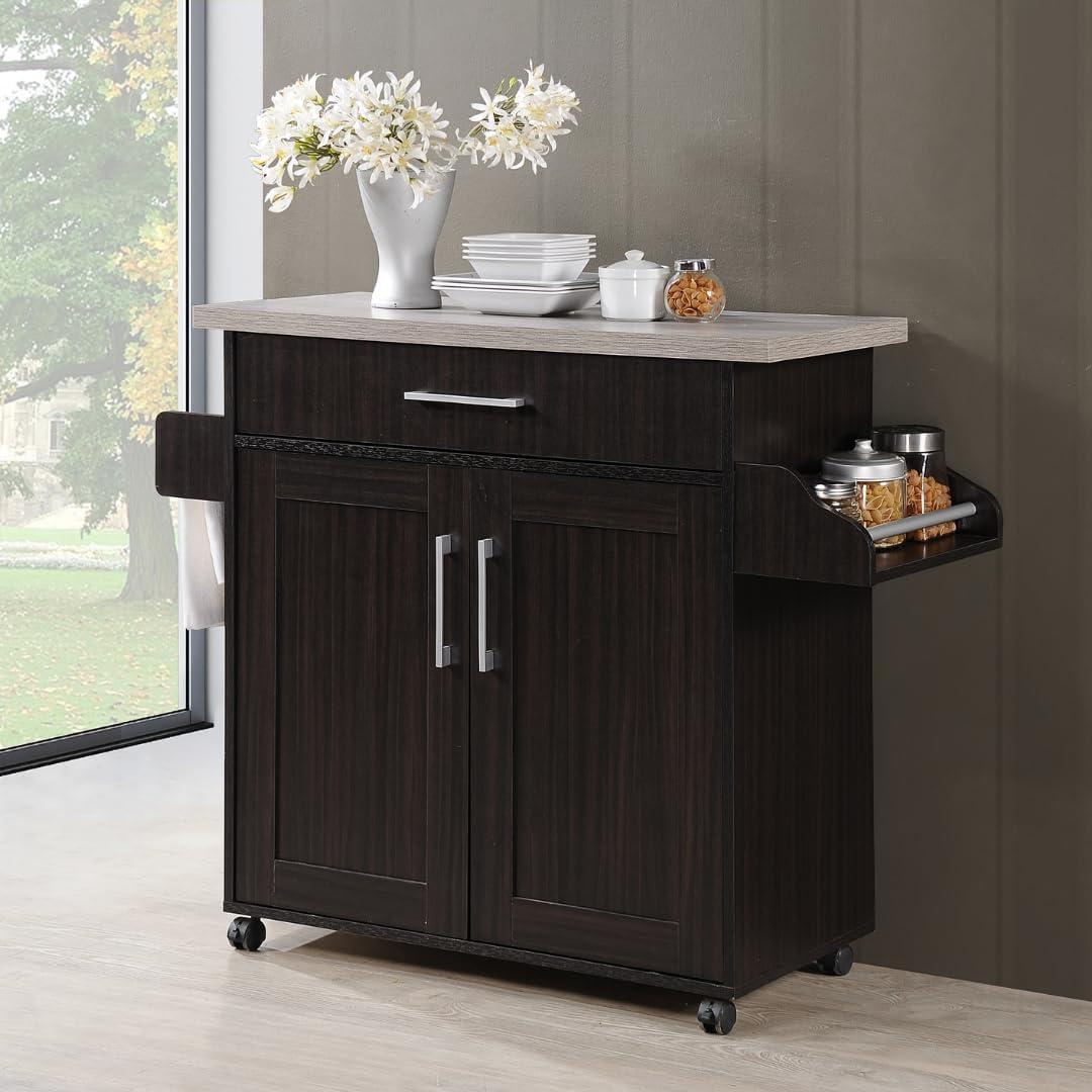 Hodedah キッチンアイランド チョコレート/グレー(トップ)スパイスラック