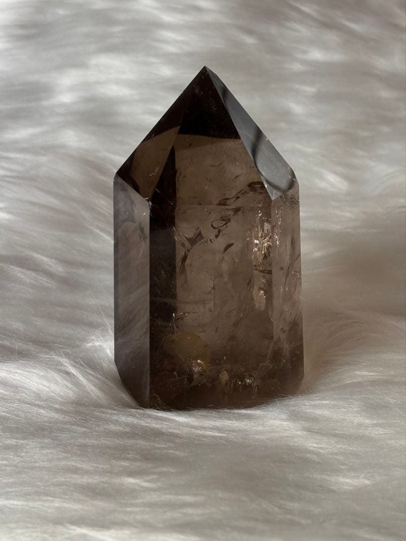 スモーキークォーツ　ポイント　六角柱　太め　725g レインボー　透明度　美麗