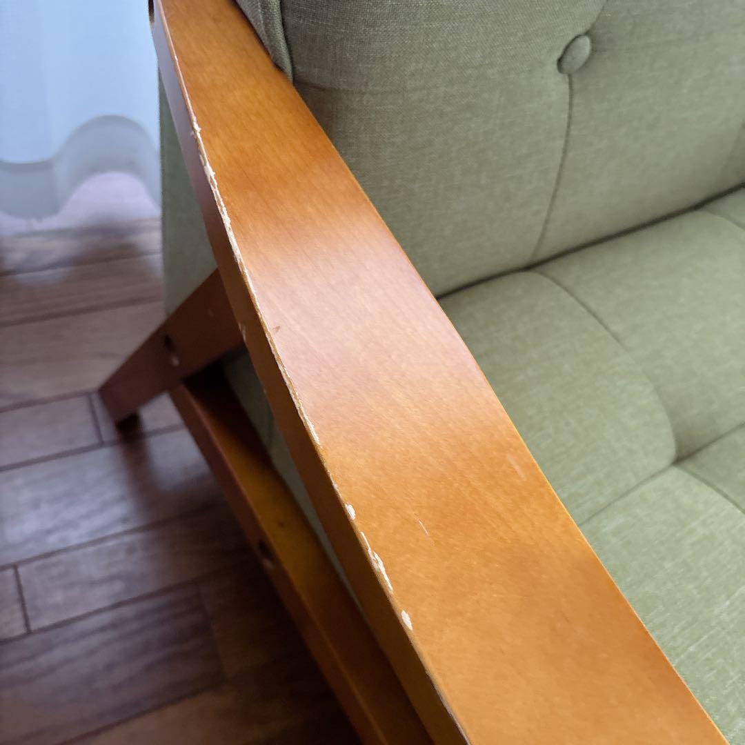 美品】ニトリ 1人掛けソファ ダイニングチェア ルッキ 天然木フレーム グリーン