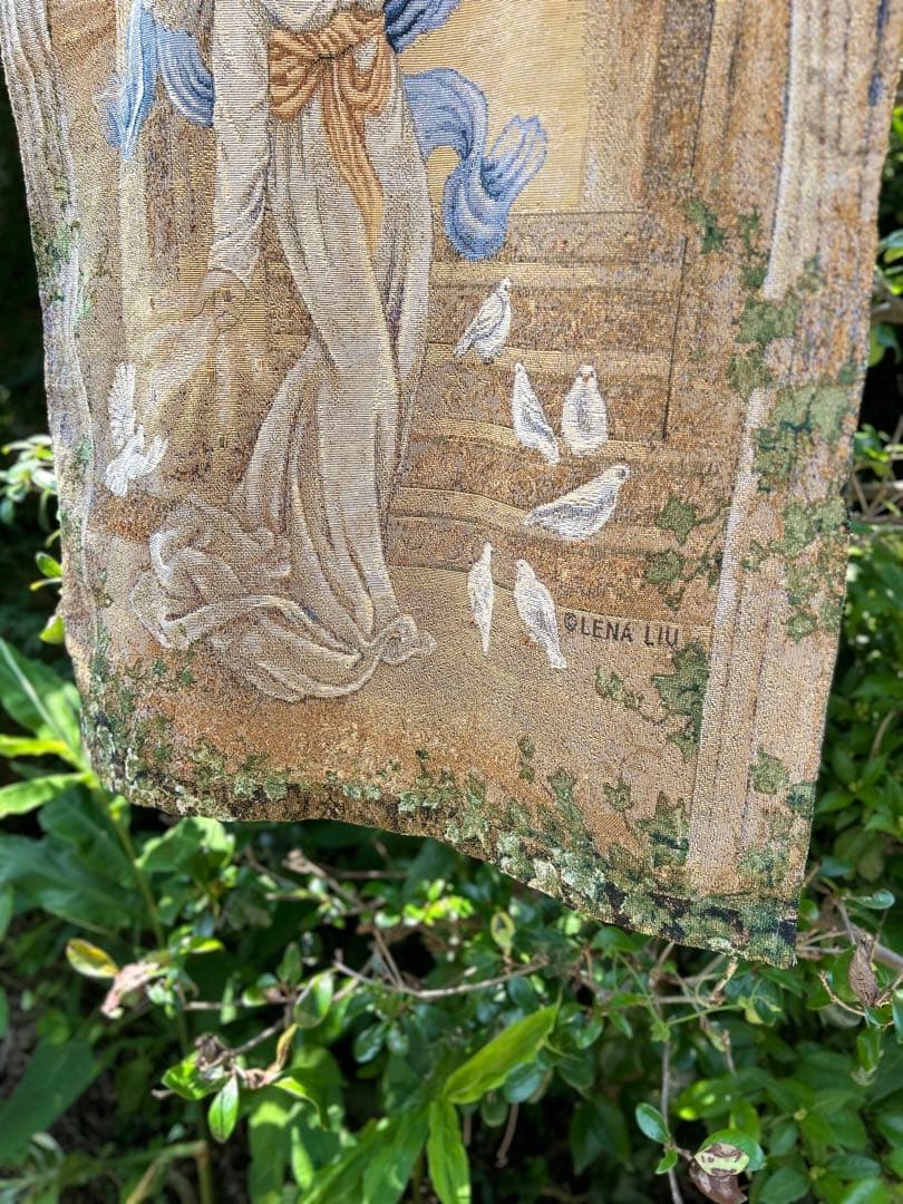 フランスアンティーク　タペストリー　大天使ガブリエル　作家名あり　ゴブラン織り