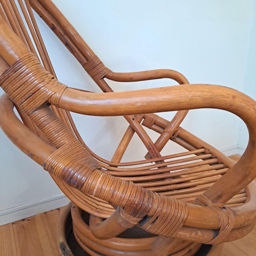 【user_44980fcc】 昭和レトロ 古家具 回転式ラタンチェア